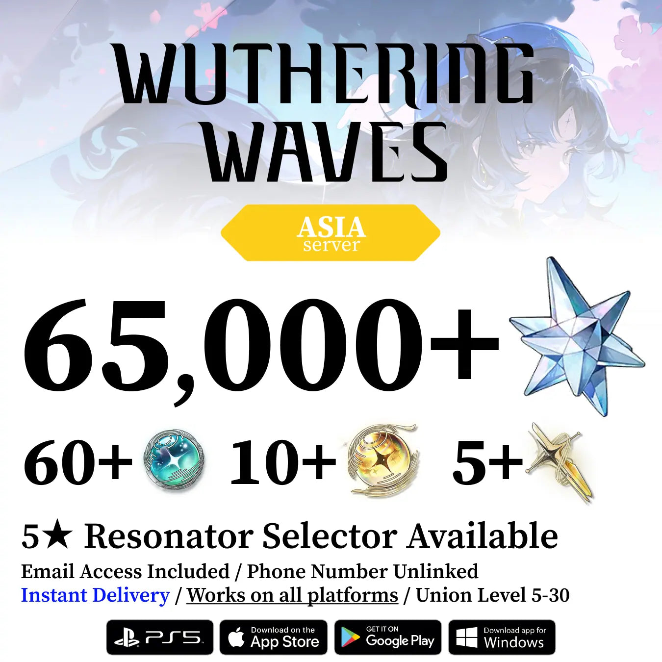 Wuthering Waves Reroll Account with Gems [Asia]
